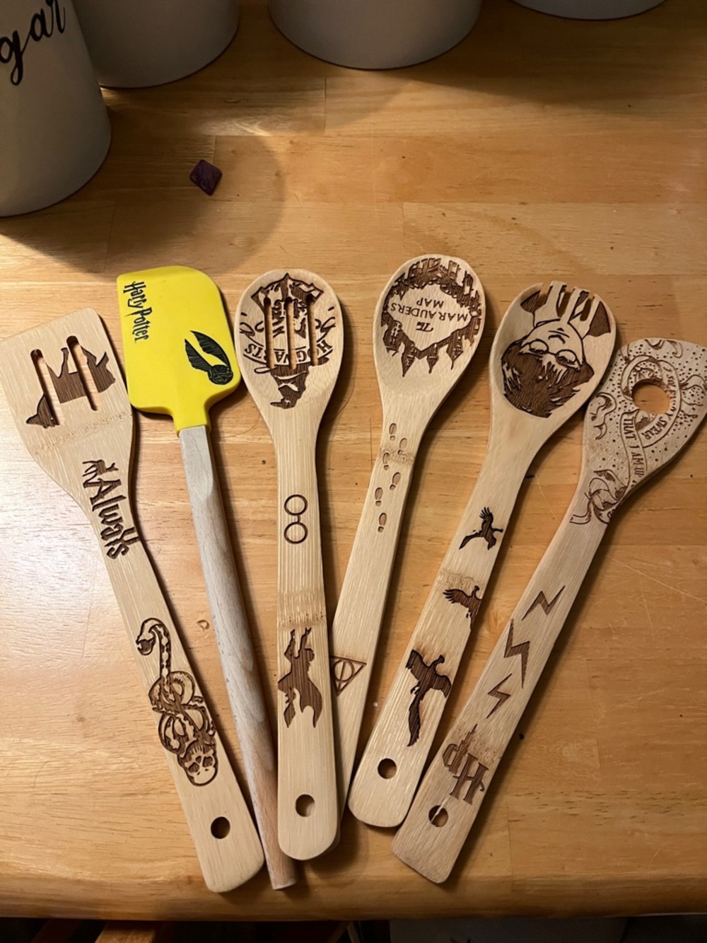 Harry Potter Themed Bamboo Cooking Spoon Set with Hufflepuff Spatula